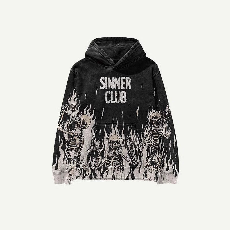 Mens Retro-Style Hooded Sports Print Sweatshirt