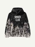 Mens Retro-Style Hooded Sports Print Sweatshirt